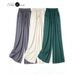 Vertical Naked Feeling 93% Natural Mulberry Silk Elastic Double Qiao Satin Elastic Waist Women's Fashionable Wide Leg Pants_ecoleips.com
