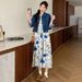 Autumn New Ink Painting Vest Denim Jacket Two-Piece Set Maternity Dress_ecoleips.com