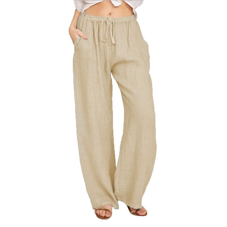 Women's Casual Drawstring Pants American Minimalist Style Solid Color Loose Trendy Straight Leg Elastic Waist Versatile Slimming Long Trousers_ecoleips.com
