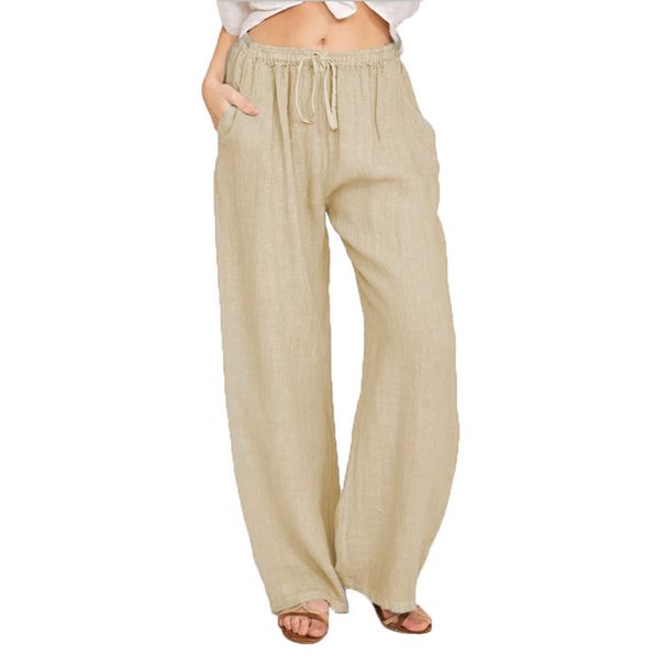 Women's Casual Drawstring Pants American Minimalist Style Solid Color Loose Trendy Straight Leg Elastic Waist Versatile Slimming Long Trousers_ecoleips.com
