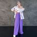 European And American Women'sNew Casual Long Sleeve Printed Shirt High Waist Split Wide Leg Pants Set_ecoleips.com