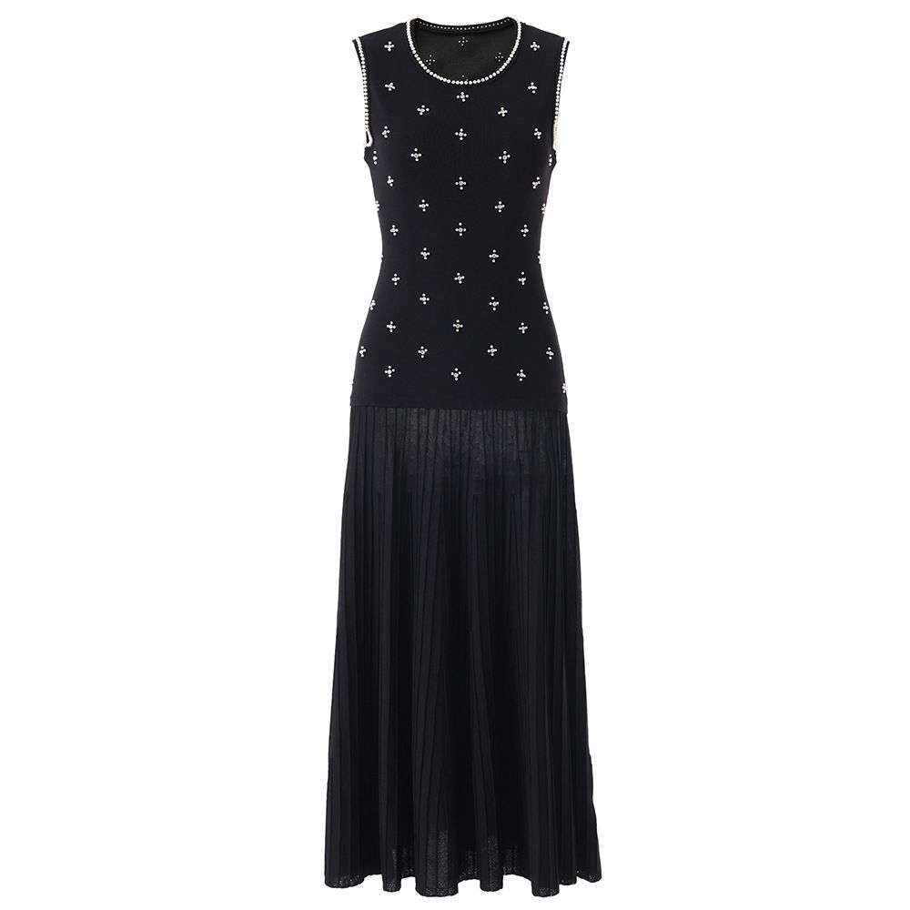 Women's Slim Fit Beaded Knitted Vest Dress French Style Niche Early Spring Elegant Sleeveless Clothing_ecoleips.com