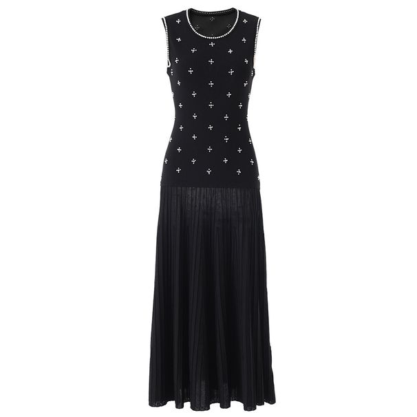 Women's Slim Fit Beaded Knitted Vest Dress French Style Niche Early Spring Elegant Sleeveless Clothing_ecoleips.com