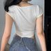 Fashionable 2025 Summer New Short Sleeved U-neck Single Breasted Slim Fit Open Navel Solid Color T-shirt For Women_ecoleips.com