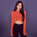 Women's Loose Long Sleeve Jazz Dance Top Orange Red Lightweight Slightly Sheer Short Chic Sunscreen T-Shirt_ecoleips.com
