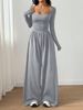 Women's Long Sleeve Square Neck Jumpsuit Casual Wide Leg Slim Fit Solid Color Fashionable_ecoleips.com
