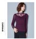 Sheer Mesh Layering Top With Lace Trim & Wave Hem | Semi-High Neck Long Sleeve Blouse (Versatile, Feminine & Breathable)_ecoleips.com