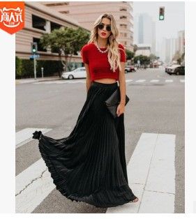 Summer 2025 New Style Plus Size Mid-High Waist Pleated Women's Large Swing Wrinkled Long Skirt_ecoleips.com