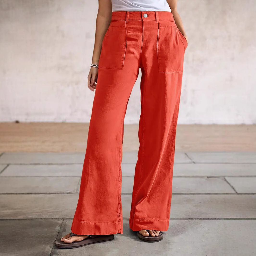 Women's Loose Fit High Waisted Stretch Jeans In Vibrant Orange-Red For Casual Street Style Versatile Styling Potential_ecoleips.com