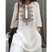 Women's Retro Embroidered Shirt Casual Literary Pullover Top Mid-Length Loose Fit Summer Heavy-Duty Cotton Linen_ecoleips.com