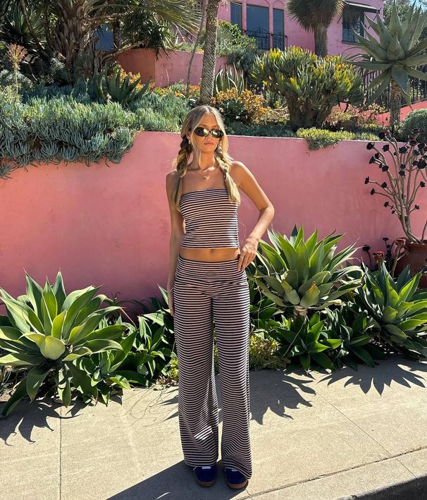 Women's Clothing Women's Minimalist Striped Wide Leg Pants Folded Waist Casual Street Style Suit Hot Girl Trendy High Waist Pants_ecoleips.com