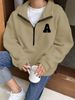 Women's Fleece Stand Collar Pullover Hoodie With Embroidery Letter Print, Cozy Loungewear For Fall & Winter, Casual Streetwear, Loose Fit, XS-XXL_ecoleips.com