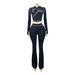 Women's European American Style Printed Hooded Two Piece Set with Thumb Buckle Flared Pants Long Sleeved Casual Fashion mid Waist_ecoleips.com