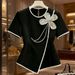 Black And White Contrasting Three-dimensional Flower Slim-fitting Versatile Short-sleeved Top Women_ecoleips.com