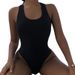 Women's Triangle One Piece Swimsuit Backless Cross Over Sexy Swimwear Solid Color American Style Wire Free Adjustable_ecoleips.com