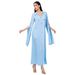 New Light Blue Ultra Long Sleeve Hand Sewn Glass Rhinestone Dress_ecoleips.com