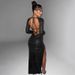 Women Stylish Figure‑Flattering Maxi Dress With Strapless Neckline, Long Sleeves, Open‑Back Detail & High‑Slit Hem_ecoleips.com