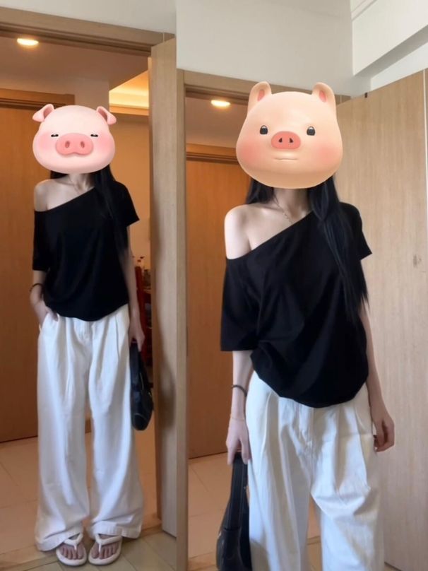 Women's Pure Off-Shoulder T-Shirt Short-Sleeved Loose Fit Summer Style One-Shoulder Design Outerwear New 2024_ecoleips.com