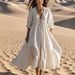 2025 Summer New European American Cross-Border Women's Fashion Fresh And Sweet V-Neck Solid Color Cotton-Linen Casual_ecoleips.com