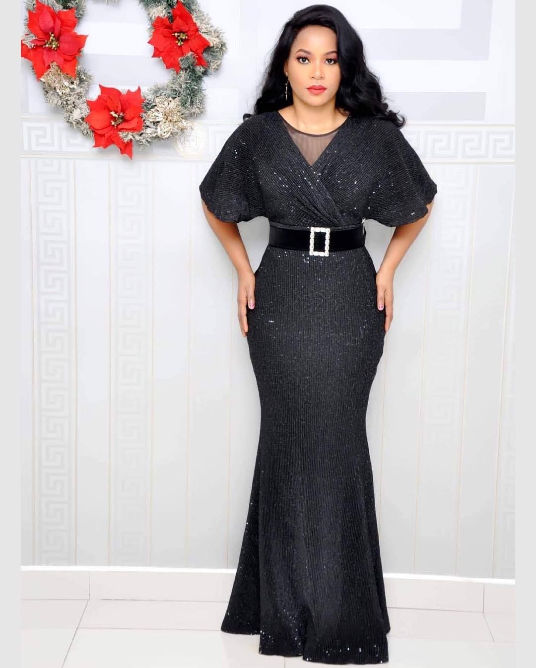 Women's Clothing Elegant Temperament Women's Dress High Elastic Sequins V Neck_ecoleips.com