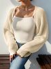 Women's Clothing Ribbed Knitted Raglan Sleeve Short Collar Cardigan_ecoleips.com