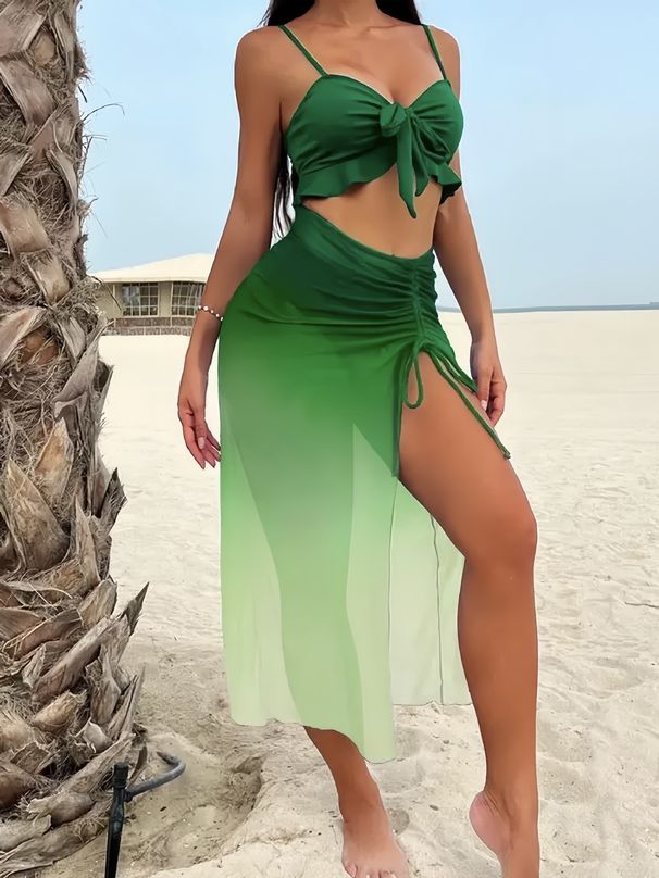 Women's Clothing Women's Three Piece Bikini Set Skirt Style Mesh Swimwear Sexy Design Clothing Quick-Dry Polyester, Modest Coverage_ecoleips.com