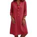 Women's V Neck Ruffled Long Sleeve Shirtdress – Slim Fit Casual Office Spring Dress 2026_ecoleips.com