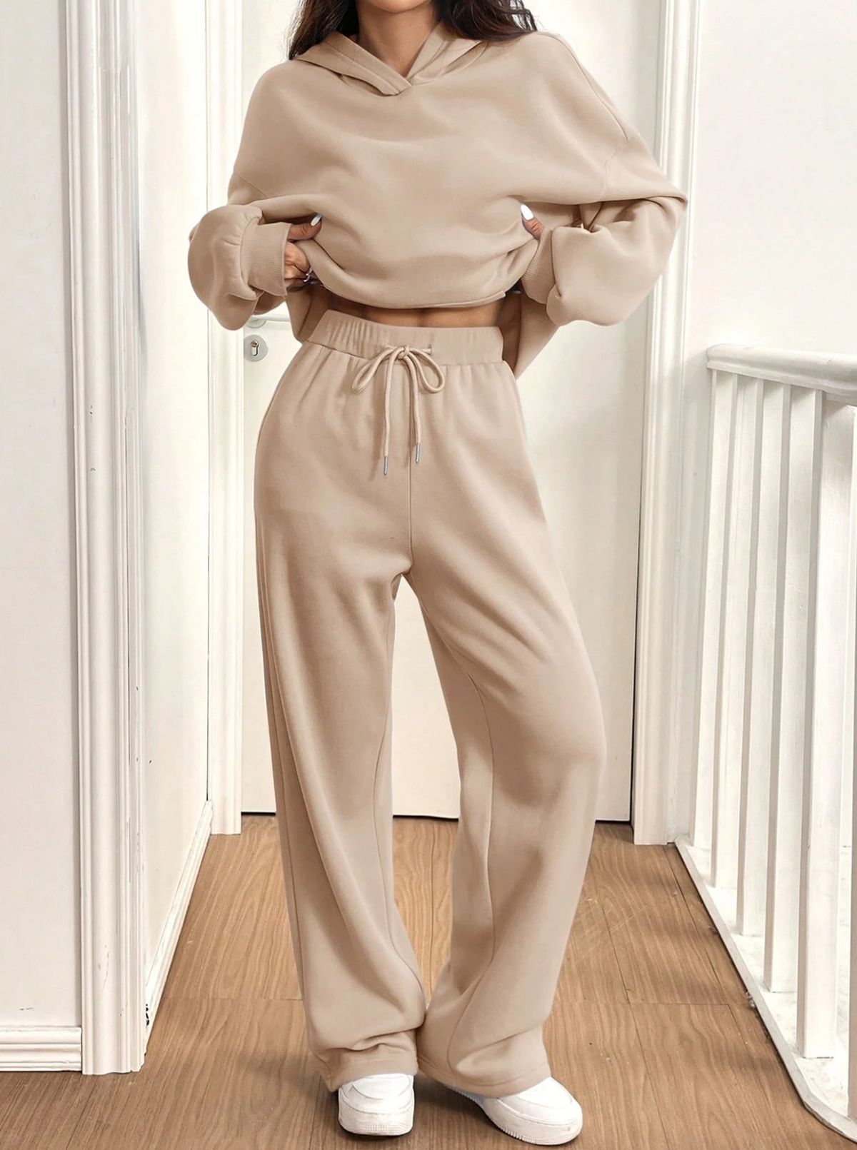 Women's 2-Piece Hooded Sweatshirt & Jogger Pants Set - Soft Fleece Lining, Casual Lounge Wear, Streetwear Fashion_ecoleips.com