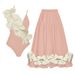 Women's Clothing Solid Color Sling One Piece Swimsuit Female Flower Hot Spring Resort Swimsuit_ecoleips.com