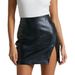 European And American Style Fashionable PU Leather Solid Color Patchwork High-waisted Zippered Slit Bodycon Short Skirt_ecoleips.com