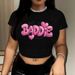 Women's Slim Fit Short Sleeve T-Shirt Casual Sexy Letter Print Top Fashion Summer Tees Polyester Comfortable Elegant_ecoleips.com
