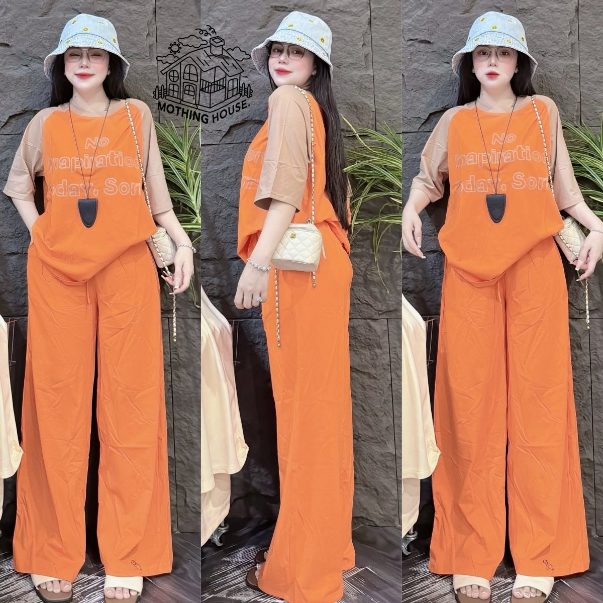 Women's Clothing Fashion Summer Two Piece Set Letter Print Color Block Short Sleeve Top With Slimming Wide Leg Pants_ecoleips.com
