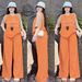 Women's Clothing Fashion Summer Two Piece Set Letter Print Color Block Short Sleeve Top With Slimming Wide Leg Pants_ecoleips.com