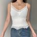 Lace Trim Spliced Ribbed Deep V Camisole, European And American Summer New Women's Clothing, Cropped Sexy Slim-fit Tank_ecoleips.com