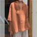 Women's Clothing Spring And Summer V Neck Cotton And Linen Solid Color Large Size Loose Mid Sleeve Women's Shirt_ecoleips.com