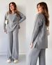 K New Fashion Solid Color Wide Panasonic Swing Fork Knitted Shirt Two Piece Set For Women_ecoleips.com