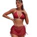 Women's Tie-Front Bikini Set 3-Piece – Adjustable Halter & High-Cut Bottom For Pool & Beach_ecoleips.com