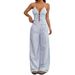 Women's Clothing Two Piece Suits Women's Summer Fashion Outing Striped Tie Suspenders And Wide Leg Pants_ecoleips.com