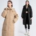 Women's Long Puffer Coat With Detachable Hood - Winter Warm Thickened Down Alternative Jacket, Oversized Loose Fit, Knee-Length Parka_ecoleips.com