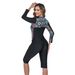 Aria Basics European American Style Women's Snorkeling And Surfing Suit, One-piece, Five-point Pants, Zippered, Long-sleeved,_ecoleips.com