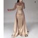 Elegant Satin Mermaid Evening Gown With Beaded Details - Rose Gold & Champagne For Prom, Gala, And Formal Events_ecoleips.com