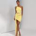 2025 Summer New Sexy Mesh Patchwork Sheer Slim Fit Ruched One-Shoulder Ribbon Bodycon Dress_ecoleips.com