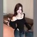 Women's Sexy Y2k Ribbed Knit Top Off Shoulder Short Crop Tee With Metal Ring Detail Curated Color Palette_ecoleips.com