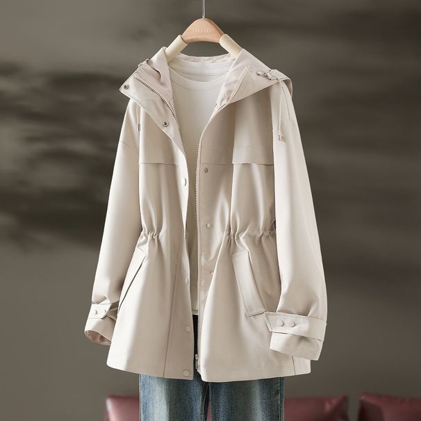 Women's Clothing Spring And Autumn Hooded Windbreaker Waist Short Style Popular Coat_ecoleips.com