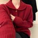 Aria Basics Aria Basics New Year Red Collared Sweater Coat For Women, Autumn And Winter Korean Retro Style, Chic Doll Collar Knitted Cardigan_ecoleips.com