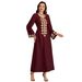 Muslim Dress Women "Luxury Gold-Embroidered Kaftan Dress – Elegant Middle Eastern Jalabiya With Belt (Burgundy/Brown, S-4XL)"_ecoleips.com