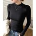 2025 High End Threaded Stand Up Collar T-Shirt For Women, Long Sleeved, 2025 Autumn Winter New Item, Slimming And Sexy Slim_ecoleips.com