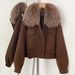 Women's Double-Faced Wool Coat With Removable Raccoon Fur Collar – Short Workwear Style (White Oats, Black, Greyish, Burgundy, Brown, White_ecoleips.com