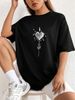 Women's Casual Black T-Shirt round Neck Short Sleeve Heart Print Loose Fit European American Style Simple Sports Top for Summer_ecoleips.com