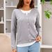 Women's Faux Two-Piece Knit Sweater, Slimming Casual Long Sleeve Pullover, Soft Acrylic-Polyester Blend (Light Gray, S/M/L/Xl)_ecoleips.com
